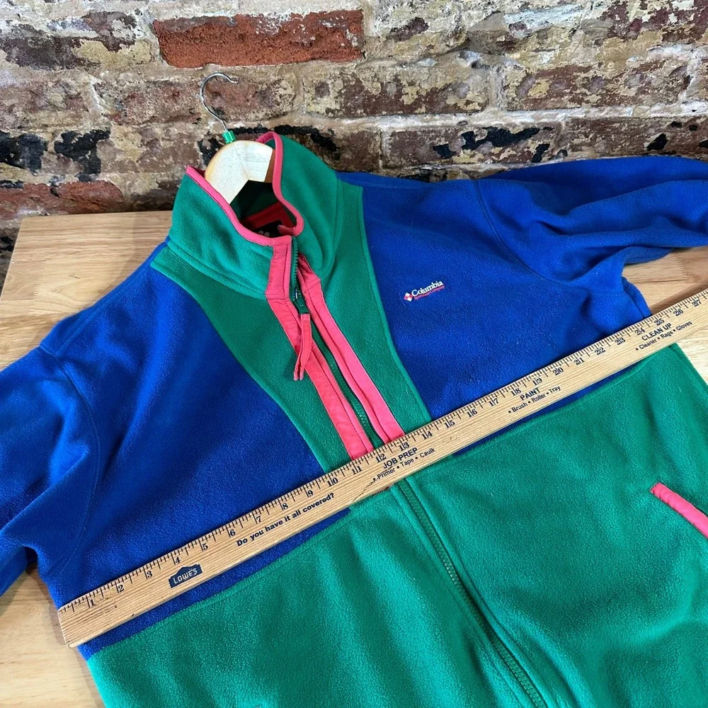 Columbia Back Bowl Full Zip Fleece Blue Green Retro Mens XL